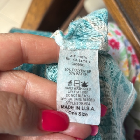 Nally & Millie ONE SIZE turquoise cream patterned top blouse asymmetrical - Picture 8 of 8